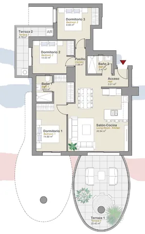 Modern 3-bedroom apartment in Playa Arenal-Bol — Floor Plan 1