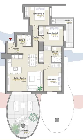 Modern 3-bedroom apartment in Playa Arenal-Bol — Floor Plan 1