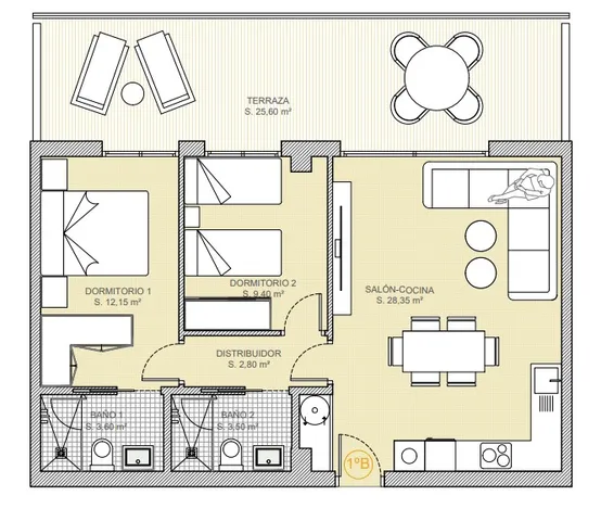 Moderno Apartamento con vistas al mar en Balcón de Finestrat-Terra Marina, Finestrat — Floor Plan 1