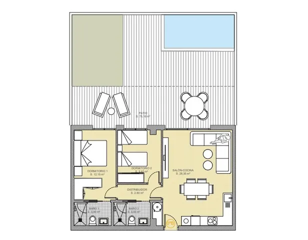 Nowoczesne mieszkanie na parterze z 2 sypialniami w Balcón de Finestrat — Floor Plan 1