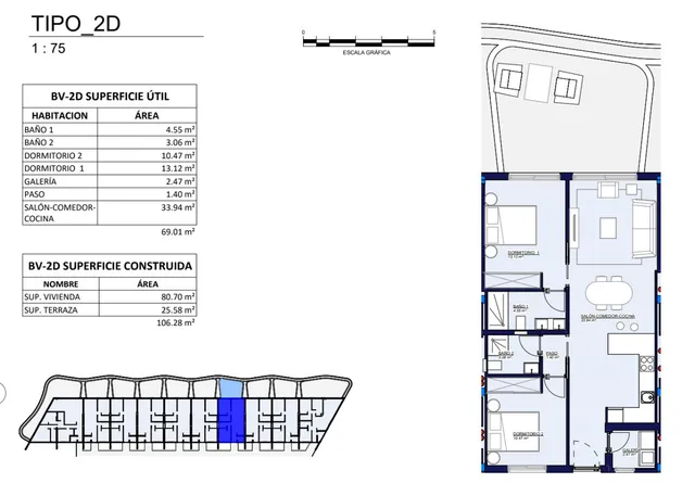 Современная квартира с террасой в Л'Альбире — Floor Plan 1
