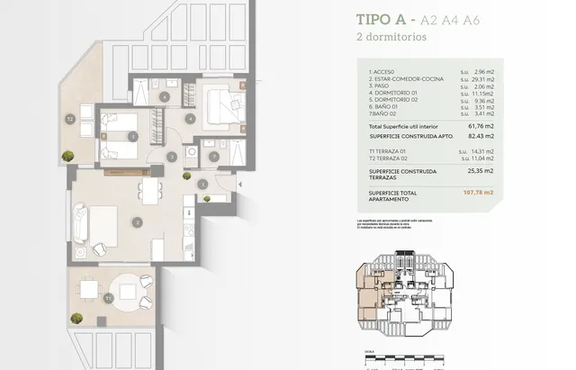 Modern 2-bedroom apartment in Playa Arenal-Bol — Floor Plan 1