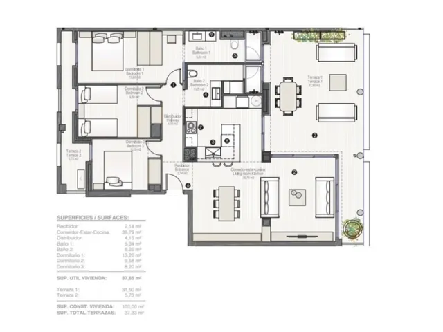 Stilvolle Wohnung im The White Angel - Luxus und Komfort in bester Lage — Floor Plan 1