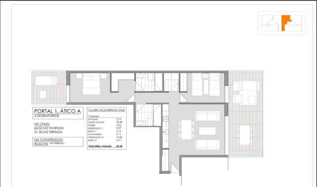 Modern 2-bedroom penthouse with large terrace in Javea — Floor Plan 1