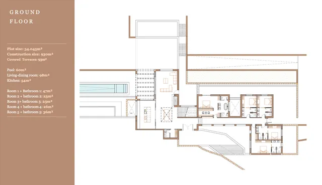 Nybygget luksuseiendom med panoramautsikt over solnedgangen i Cala Tarida — Floor Plan 1