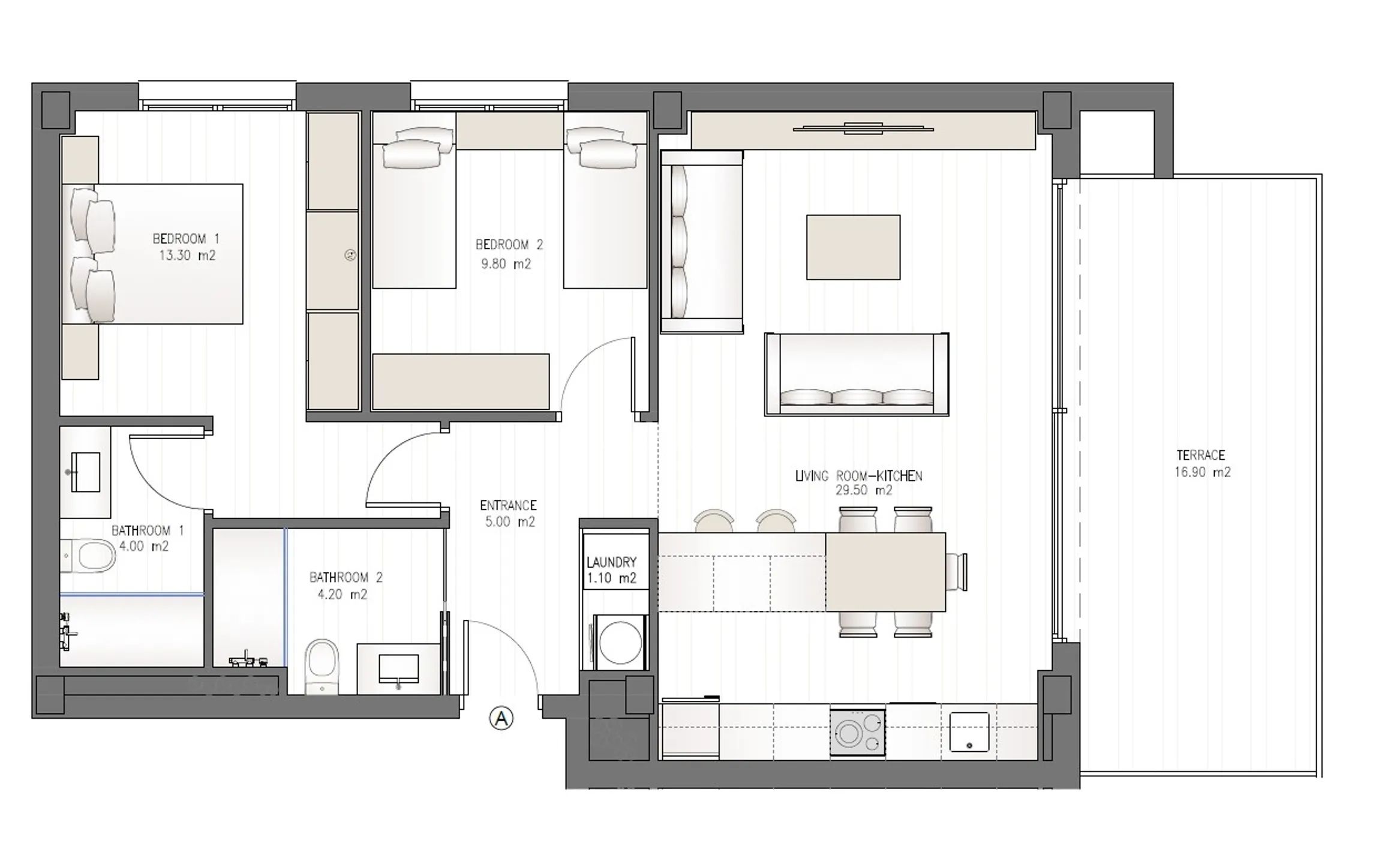 Modern 2-bedroom apartment for sale in Ibiza — Floor Plan 1