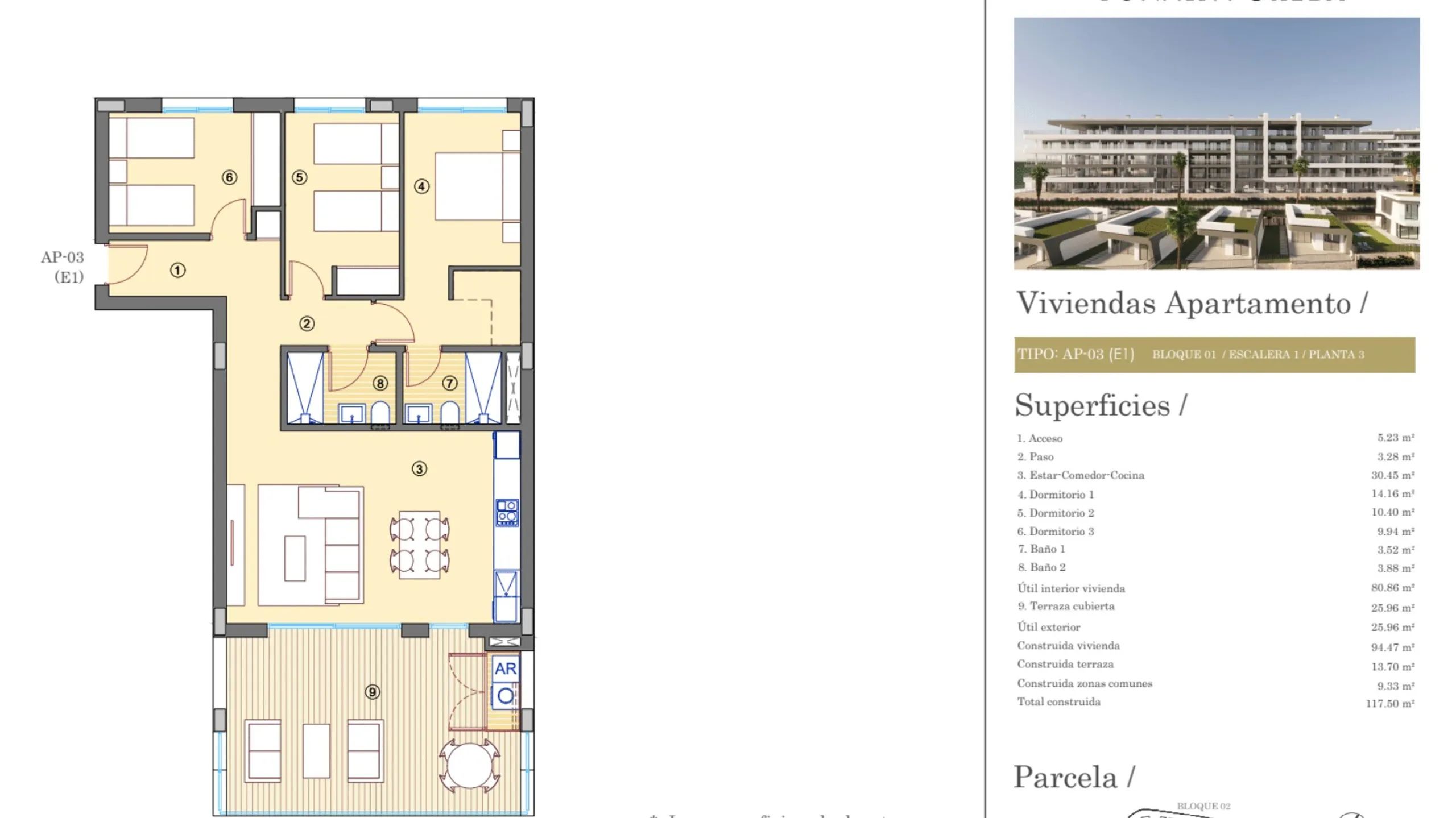 3 Bed Apartment in Mutxamel — Floor Plan 1