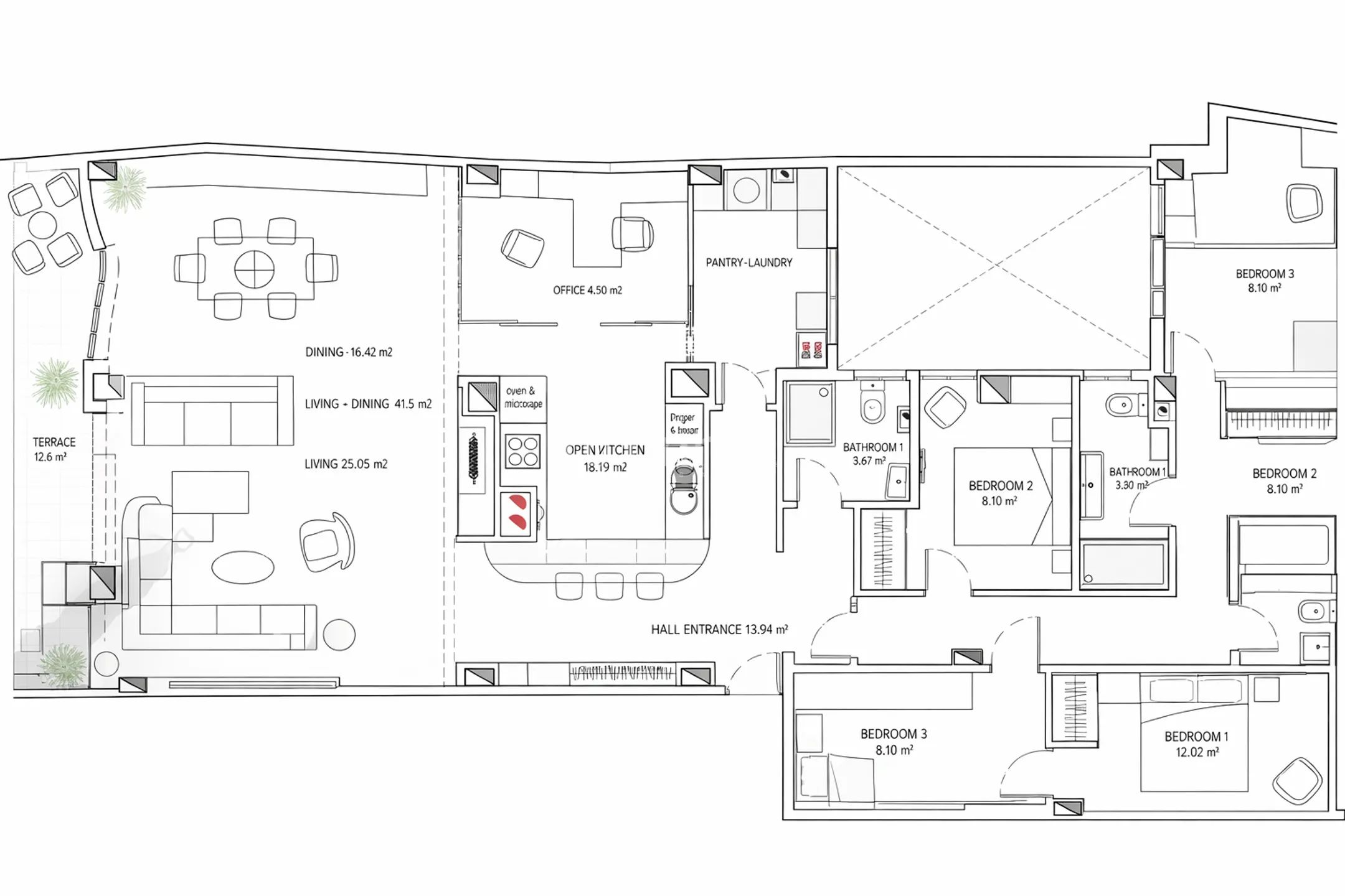 flat with terrace and views of the port of Alicante — Floor Plan 1