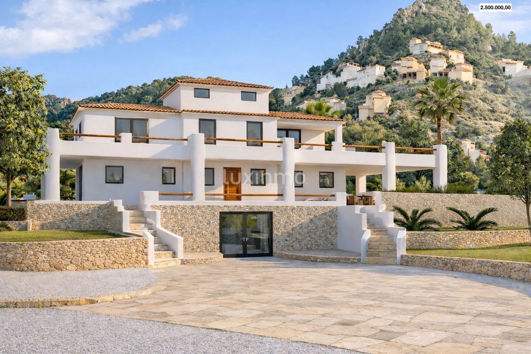 Uitzonderlijke villa in Ibiza-stijl met volledige privacy en panoramisch uitzicht op zee en de bergen in La Sella - Pedreguer