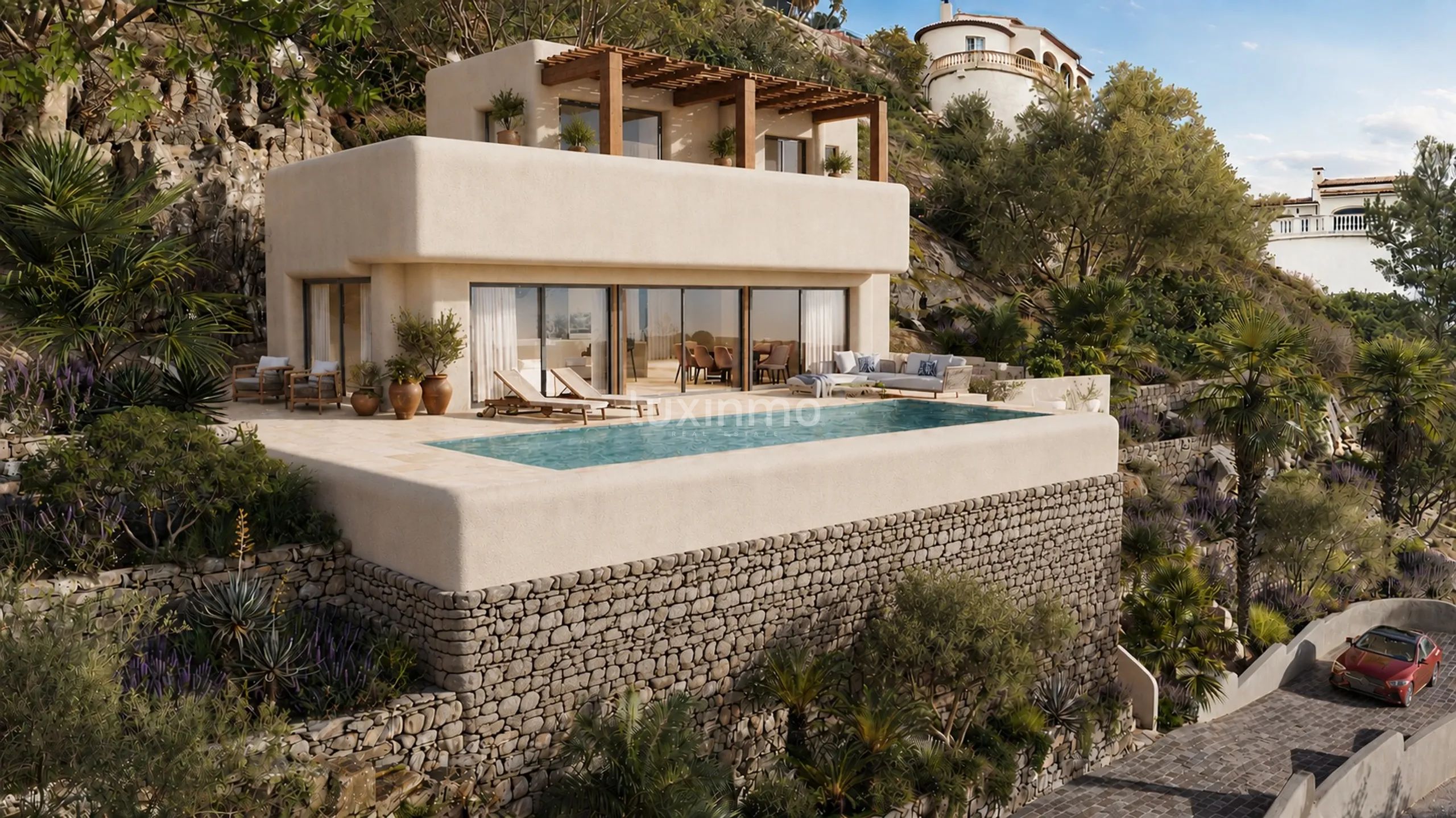 Ibiza style villa in Pedreguer for sale with sea views